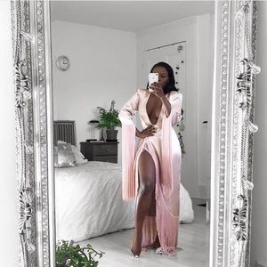 HOUSE OF CB/ Pink Satin and Fringe Finola Dress